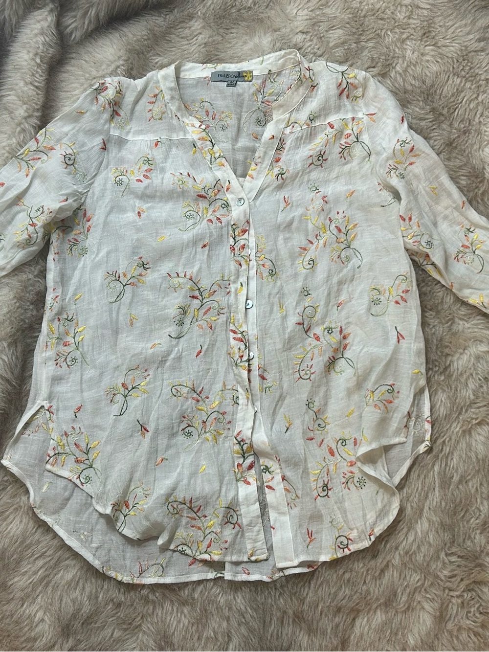 Peasant Tunic Blouse - White Floral